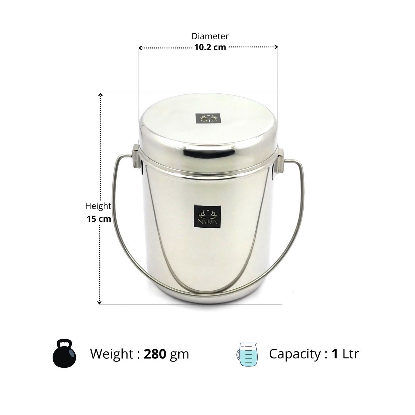 Stainless Steel Milk Pot with Lid (Dolchi/Barni) – Glossy finish, Rust-Proof & Flat Bottom Storage Container