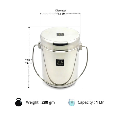 Stainless Steel Milk Pot with Lid (Dolchi/Barni) – Glossy finish, Rust-Proof & Flat Bottom Storage Container