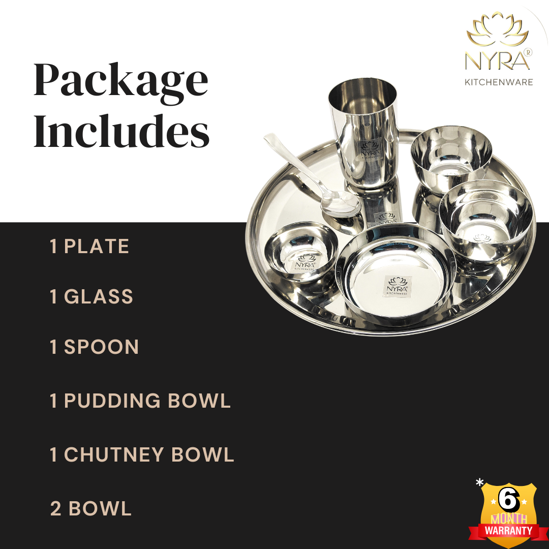 Stainless Steel Premium Thali/Dinner Set of 7-Pieces