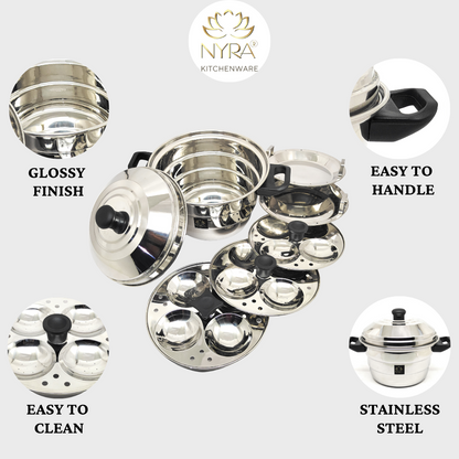 Premium Stainless Steel Multi Idli Cooker Pot with Stackable Idli Plates for Steaming