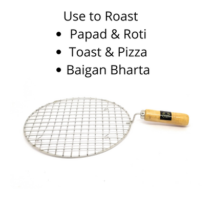 Stainless Steel Round Chapati/Roti Grill / Papad Roaster with Wooden Handle – Set of 2