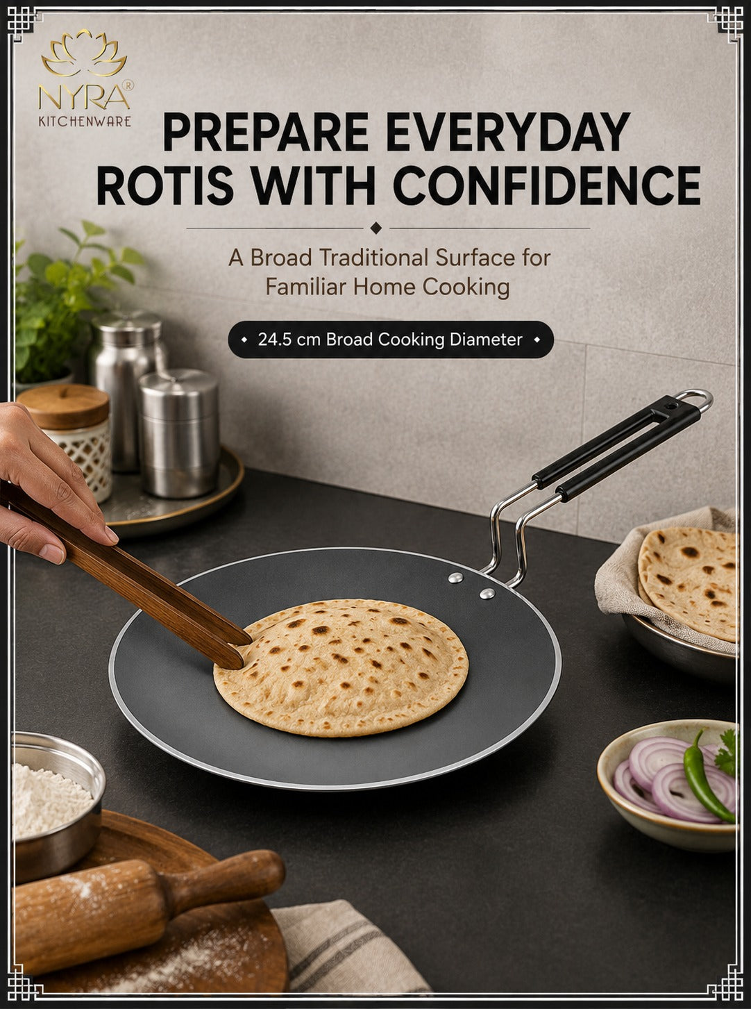 Iron Griddle/Tawa with Durable PVC Handle - Heavy-Duty Flat Pan Cookware