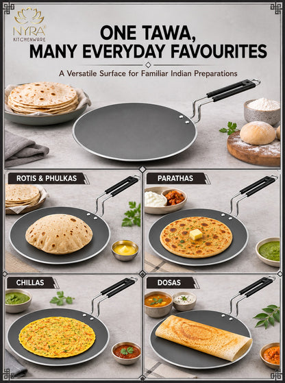 Iron Griddle/Tawa with Durable PVC Handle - Heavy-Duty Flat Pan Cookware