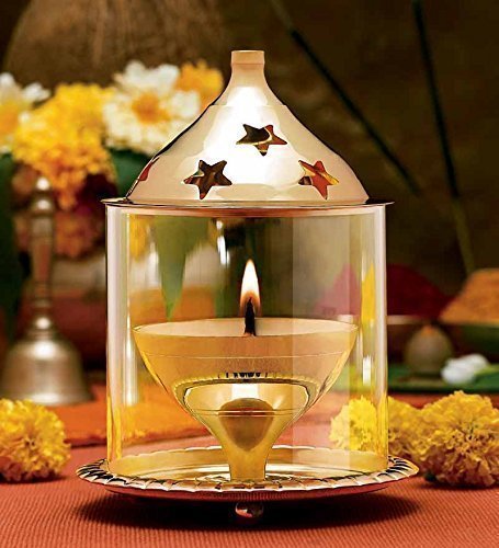 BrassAkhand Diya with cover, brass diya, pital diya, peetal akkhand diya, diya with glass cover