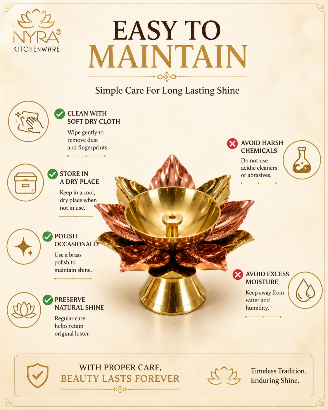 Brass Lotus Kamal Diya | Premium Handmade Akhand Oil Lamp - Pooja Brass Diya Stand