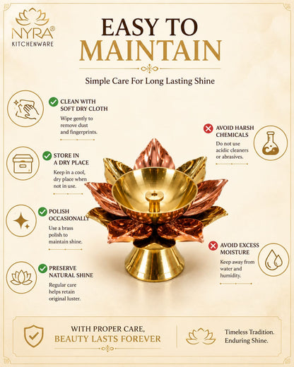 Brass Lotus Kamal Diya | Premium Handmade Akhand Oil Lamp - Pooja Brass Diya Stand