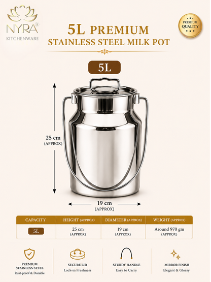 Premium Stainless Steel Milk & Oil Container with Lid – Durable Storage Solution - 6 Sizes