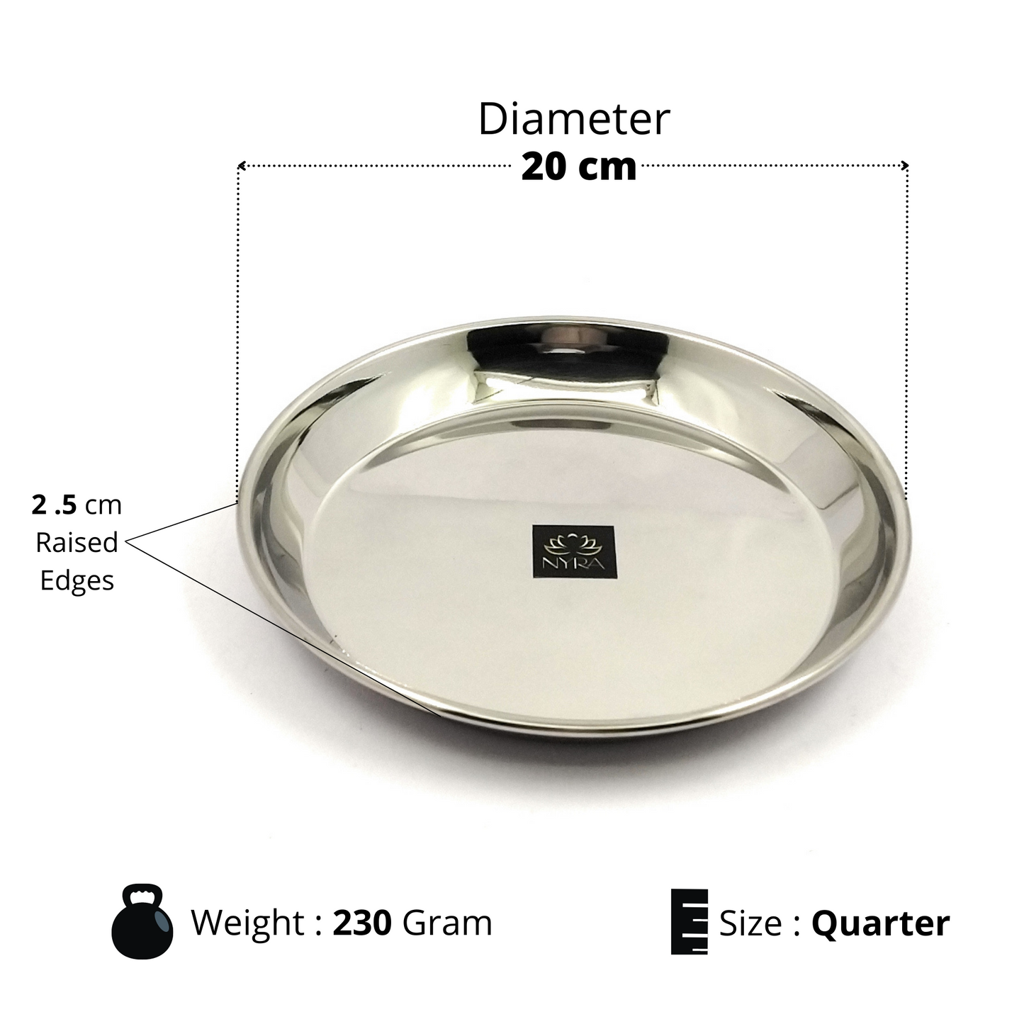 Stainless Steel Quarter Side Plates with glossy outer finish Set for Snacks/Breakfast