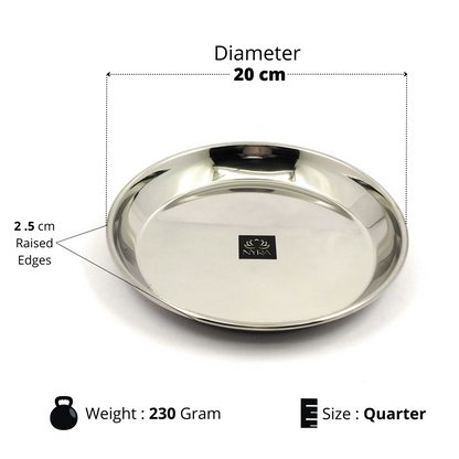 Stainless Steel Quarter Side Plates with glossy outer finish Set for Snacks/Breakfast