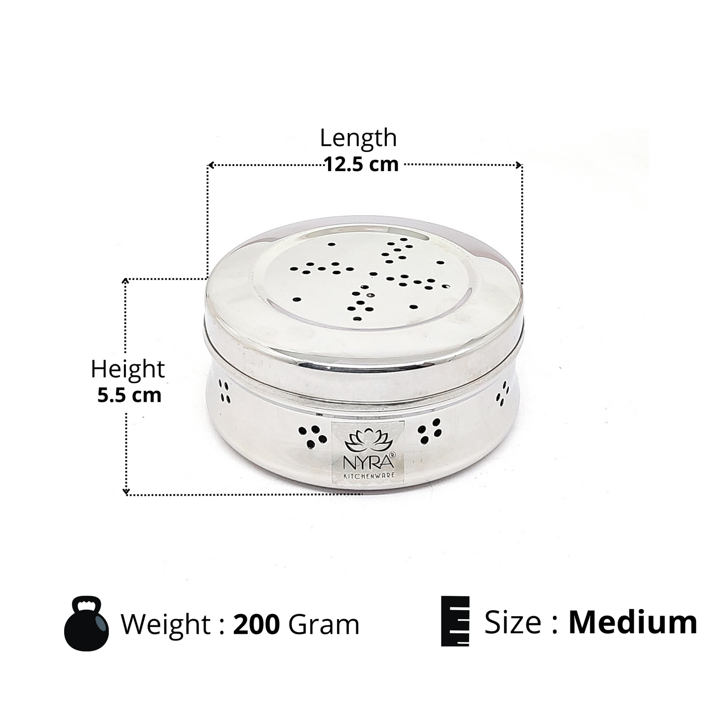 Stainless Steel Round-Shaped Dhaniya/Coriander Box | Multipurpose Storage Container Dibbi/Dabba with Air Ventilation Holes