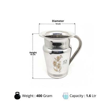 Stainless Steel Floral Lazer Jug | Glossy Mirror Finish Water Jug with Sturdy Handle