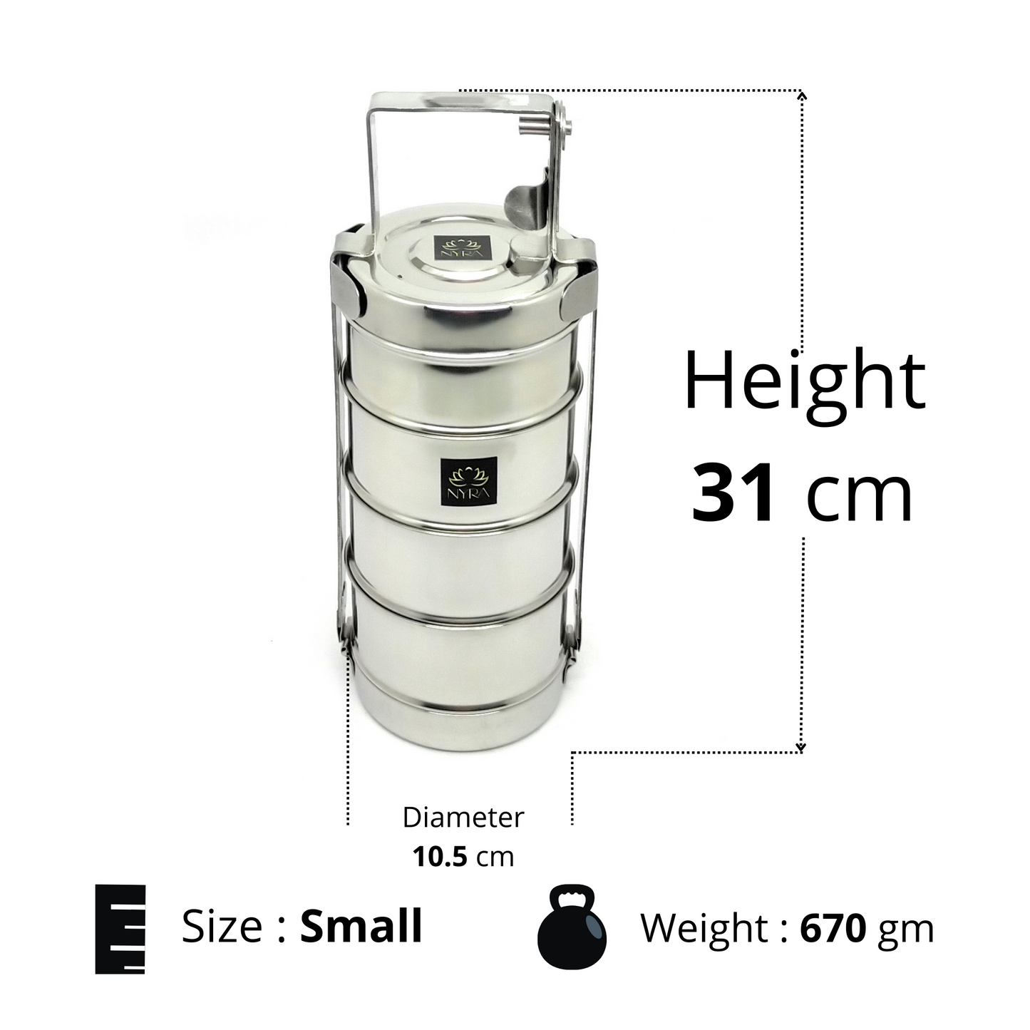 Stainless Steel 4-Tier Tiffin Box | Food Grade Lunch Box with Clip Carrier