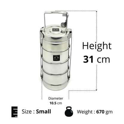 Stainless Steel 4-Tier Tiffin Box | Food Grade Lunch Box with Clip Carrier