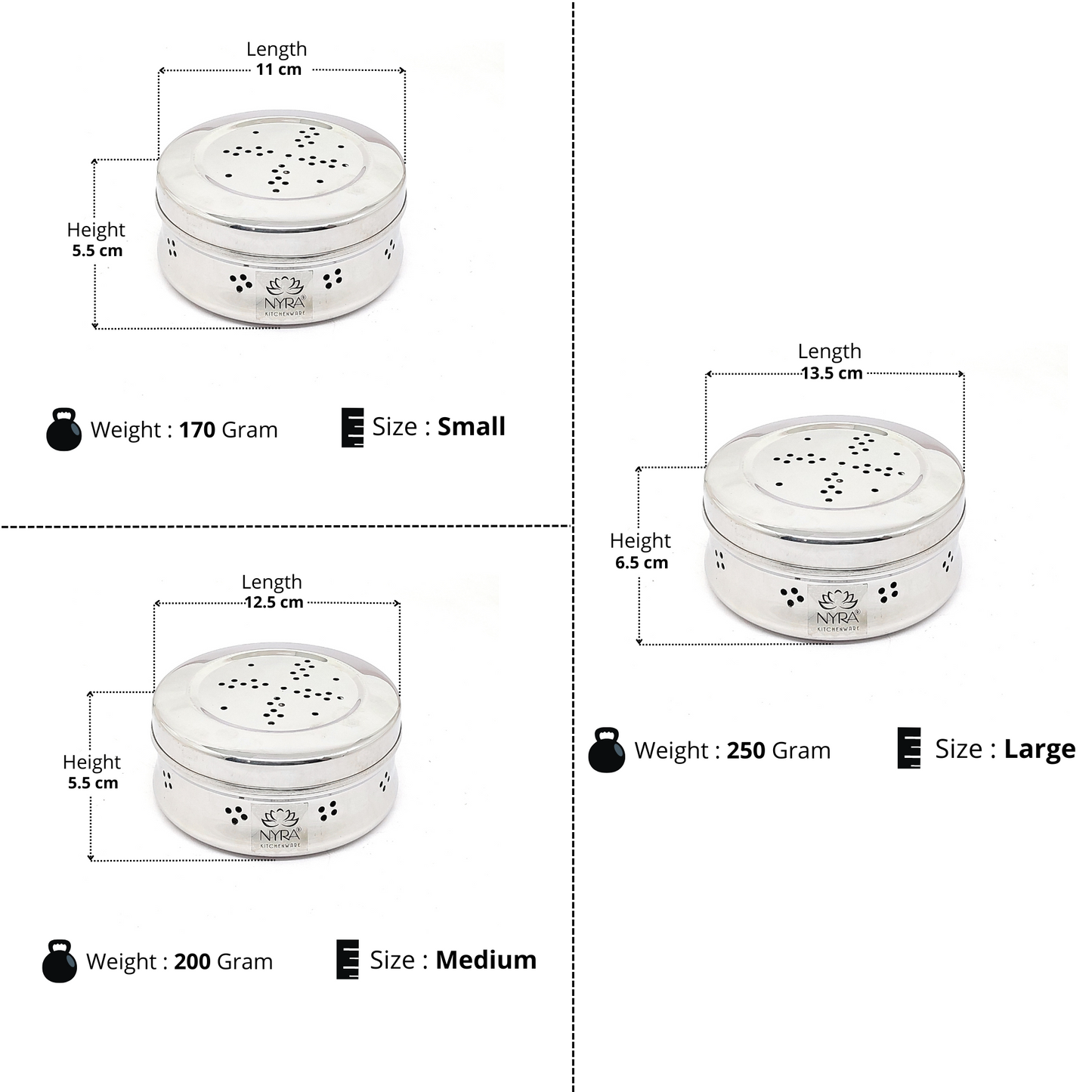 Stainless Steel Multipurpose Storage Container with Air Ventilation Holes - Set of 3 Pcs