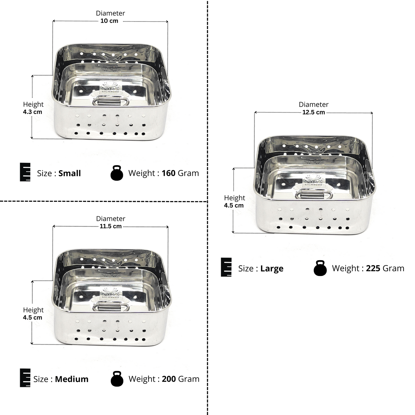 Stainless Steel Square Shaped Paneer Maker/Mould/Strainer Set of 3 Pcs with Top Press Lid