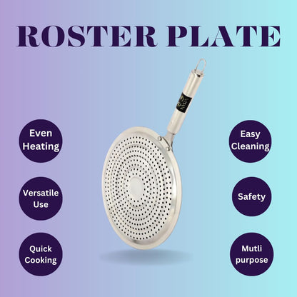 Stainless Steel Multi-Purpose Round Roaster Plate | Chapatti & Toast Grill | Gas Stove Barbeque Pan