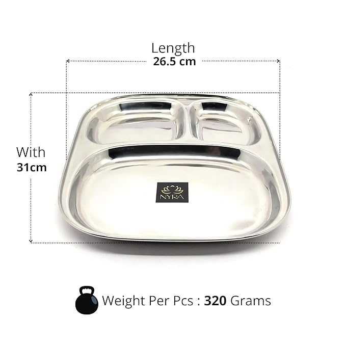 Stainless Steel Three Sectioned Plates | 3 in 1 Compartment Dinner Plate