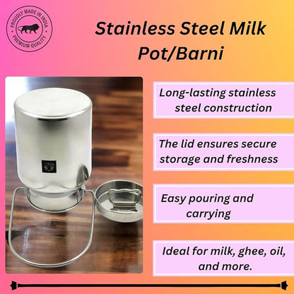 Premium Stainless Steel Milk & Oil Container with Lid – Durable Storage Solution for Home & Kitchen