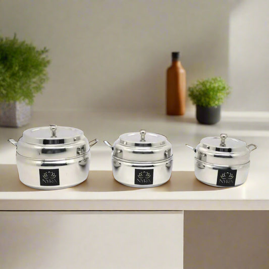 Stainless Steel Ghee Pot & Oil Container | Multipurpose Storage Container with Spoon- 3 Pcs Set