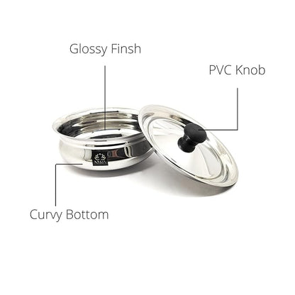 Stainless Steel Biryani Handi with Lid and PVC Knob, Cooking Handi for Dum Biryani.