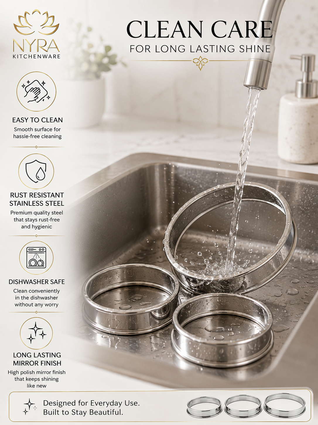 Stainless Steel Round Hot Pot Stand, Matka Ring for Kitchen – Set of 3