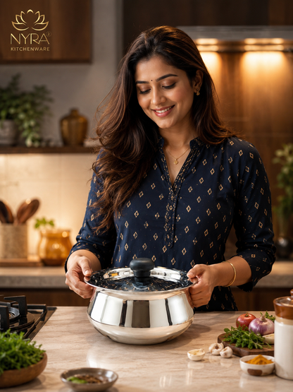 Stainless Steel Pulao Handi with Lid and PVC Knob - Available in 3 sizes