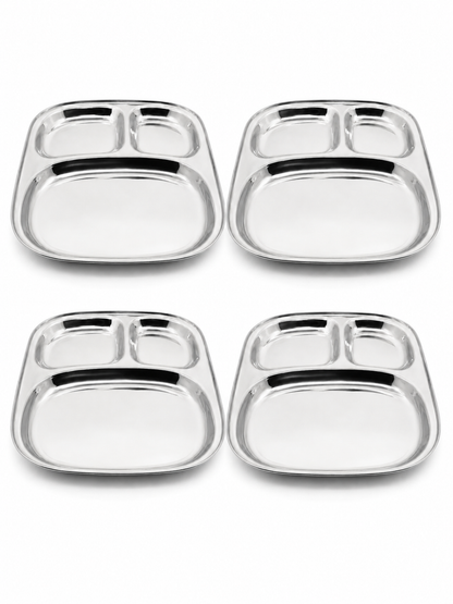 Stainless Steel Three Sectioned Plates | 3 in 1 Compartment Dinner Plate
