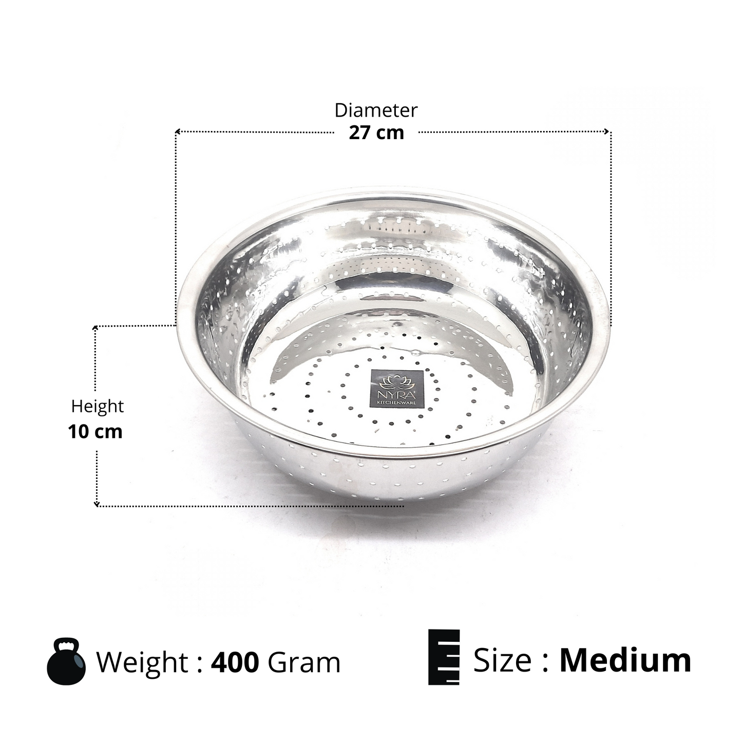 Stainless Steel Rice, Fruits & Vegetables Basin Strainer/Colander for Kitchen - 3 Size Options - Food Grade, Dishwasher Safe, Heavy Gauge Construction