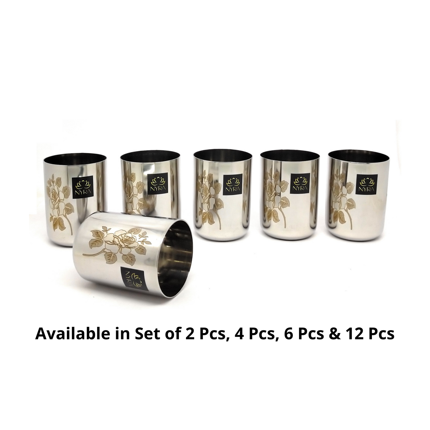 Stainless Steel Tumbler/Glass Set – with Floral Laser Design - 400ML