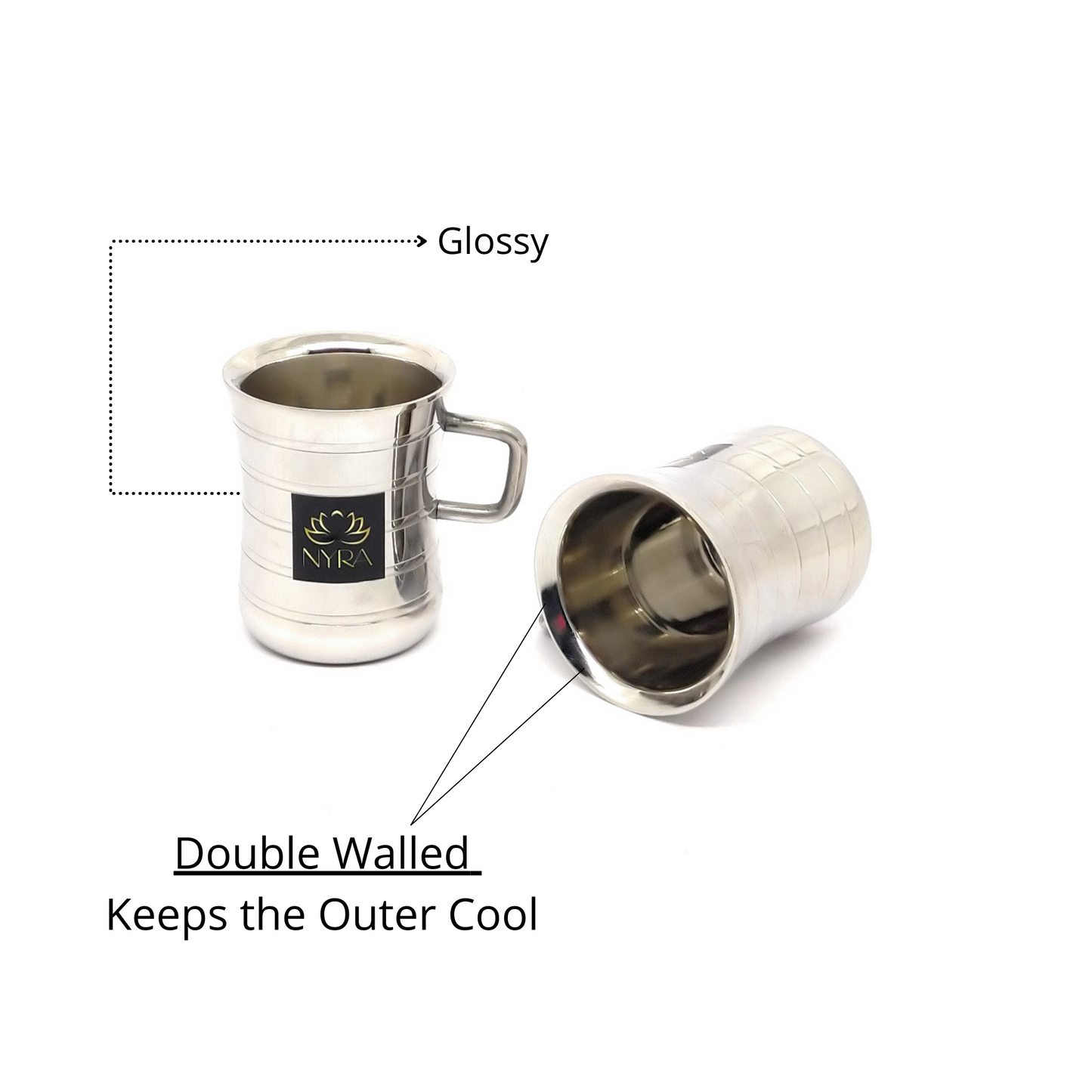 Stainless Steel Double Walled Tea/Coffee Cups – 100 ML, Glossy Finish