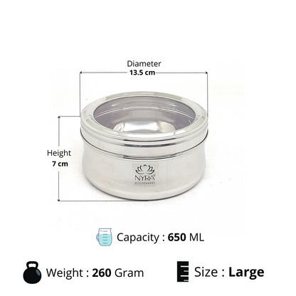 Stainless Steel Belly-shaped Box/Container with See-through Lid | Multipurpose Food Storage Container