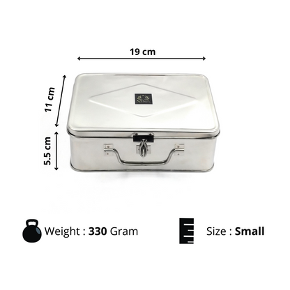 Nyra Stainless Steel Rectangular Cash Box - Manual Locker - Jewelry Box - Secure Storage for Home, Office, Retail Shop, and More - Available in 5 Sizes