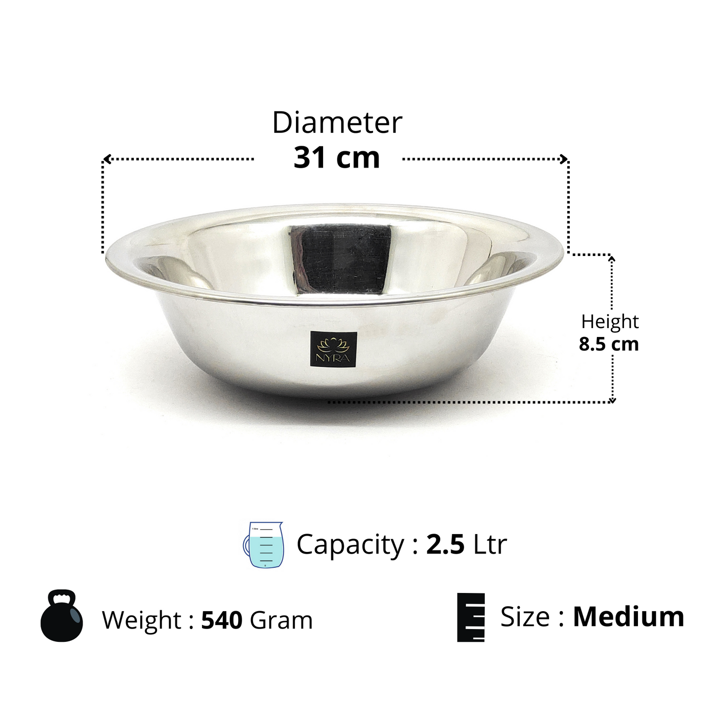 Stainless Steel Modern Plain Multipurpose Mixing Bowl | Glossy finish Deep Bowl for Kneading Dough, Whisking Mixes