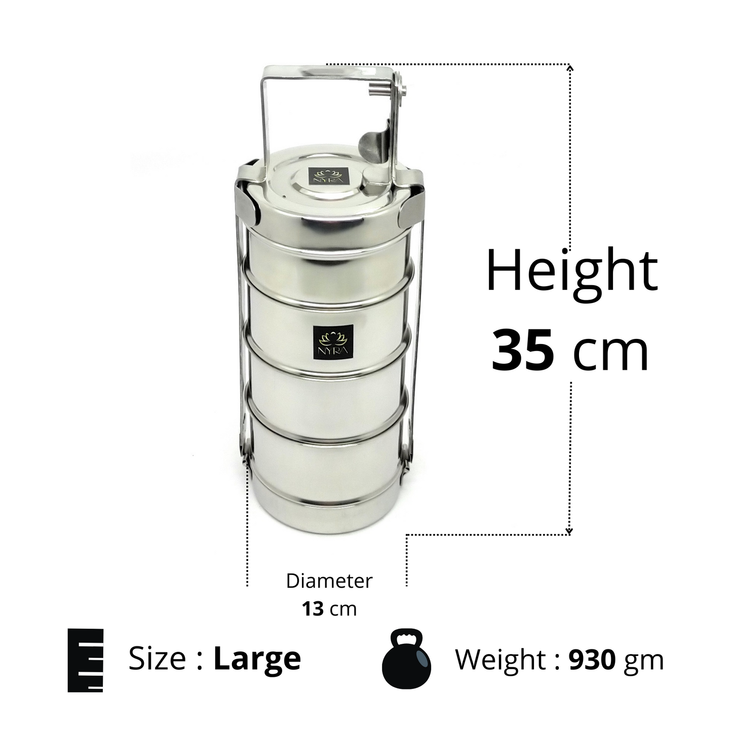 Stainless Steel 4-Tier Tiffin Box | Food Grade Lunch Box with Clip Carrier