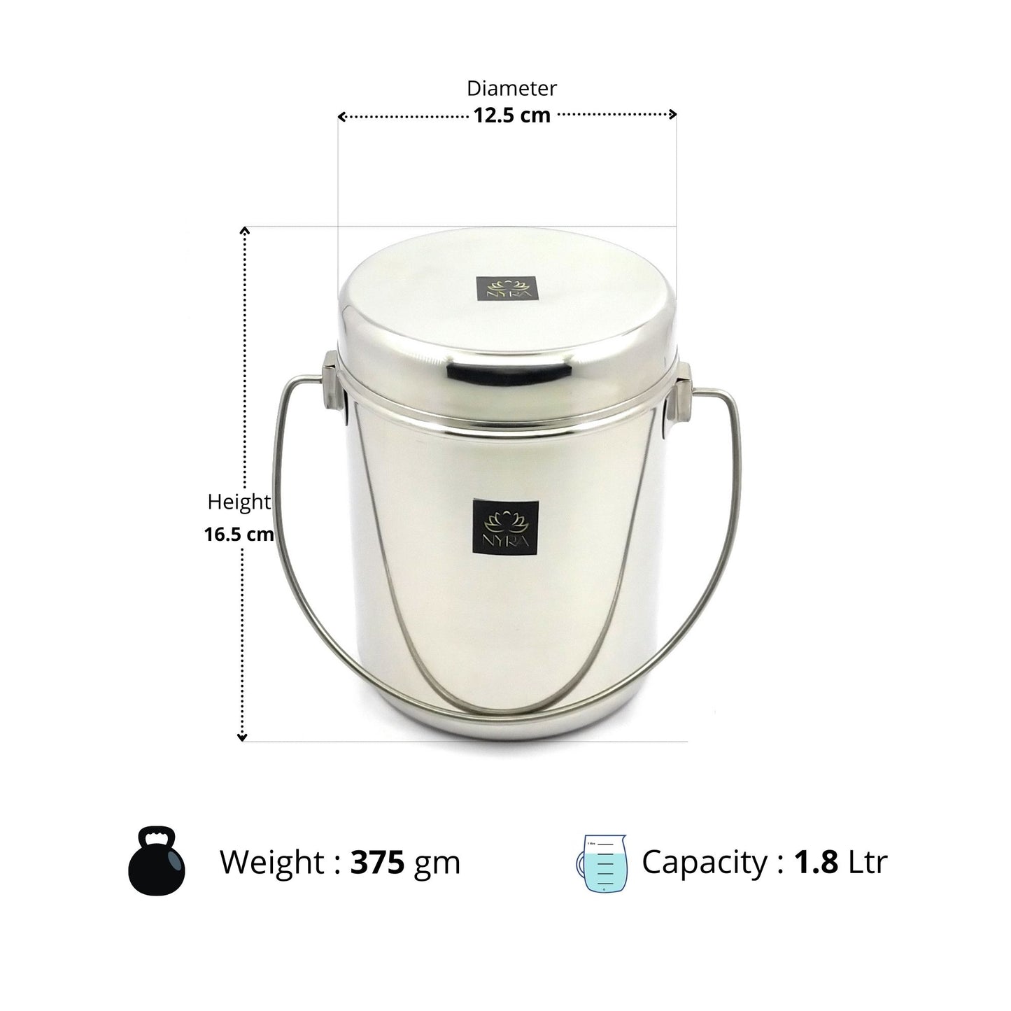 Stainless Steel Milk Pot with Lid (Dolchi/Barni) – Glossy finish, Rust-Proof & Flat Bottom Storage Container