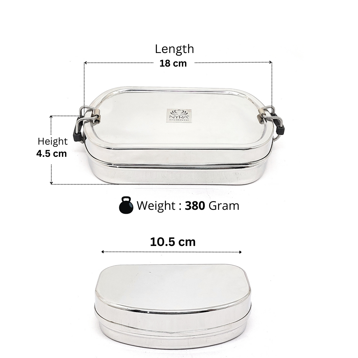 Stainless Steel Square Lunch Box/Tiffin with Locking Clips