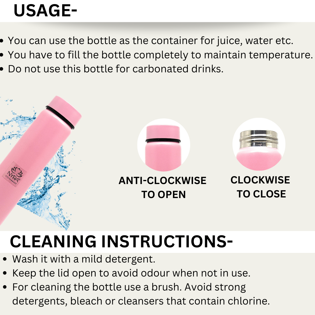 usage intructions for Stainless Steel Single Wall Pocket Water Bottle 