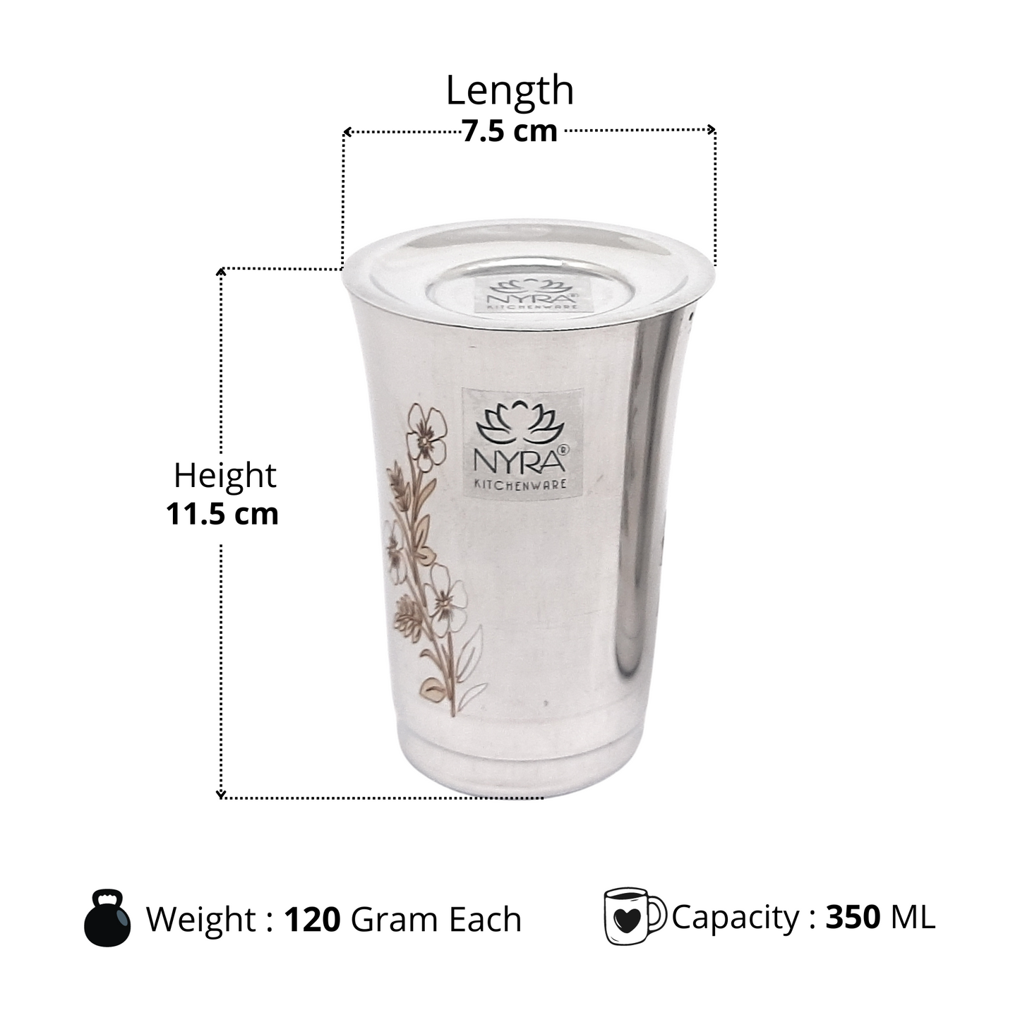 Premium Stainless Steel Floral Print Glass Set with Lid | Coaster