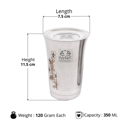 Premium Stainless Steel Floral Print Glass Set with Lid | Coaster