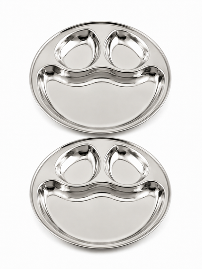 Stainless Steel Partition Plate | 3 in 1 Compartment Bhojan Thali |