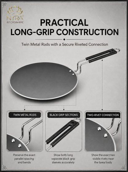 Iron Griddle/Tawa with Durable PVC Handle - Heavy-Duty Flat Pan Cookware