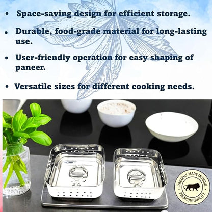 Paneer maker, Stainless steel strainer, Homemade paneer, Kitchenware set, Food-grade steel, Hygienic paneer, Square-shaped mould, Easy paneer preparation, Removable base Top press lid Culinary tools