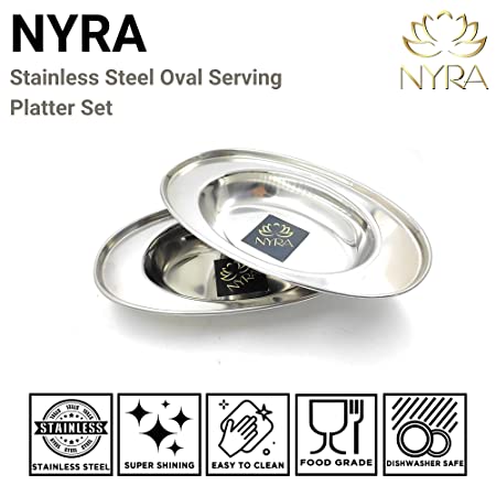 Stainless Steel Serving Plate Set | Oval-shaped Plates - Available in 3 Sizes |