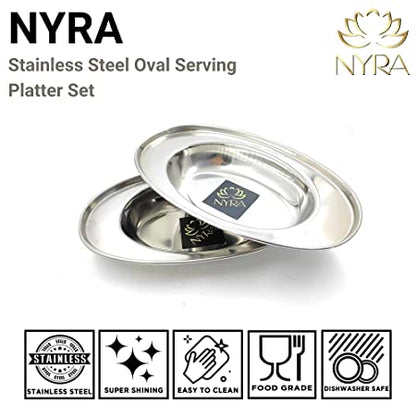 Stainless Steel Serving Plate Set | Oval-shaped Plates - Available in 3 Sizes |