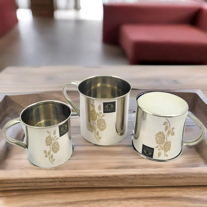 Stainless Steel Laser Printed Mug with Glossy Finish – Set of 3 Pcs