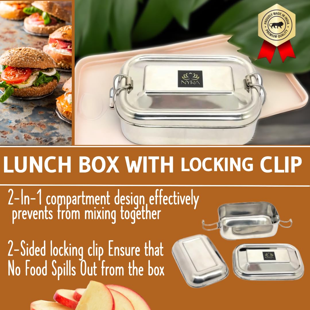 Stainless Steel Lunch Box with Locking Clip | Durable Food Container