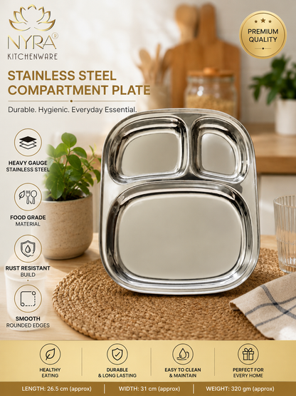 Stainless Steel Three Sectioned Plates | 3 in 1 Compartment Dinner Plate