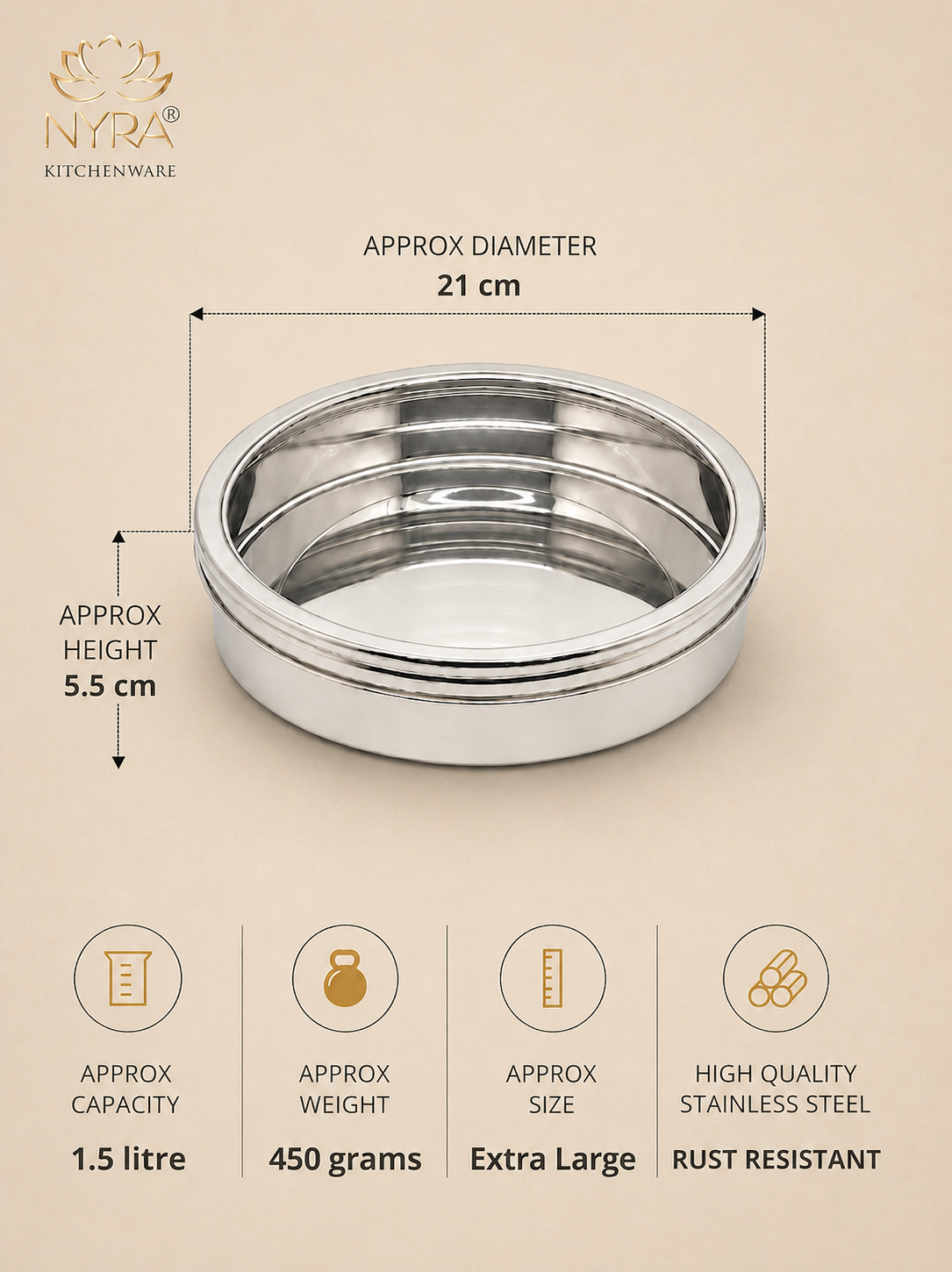 Stainless Steel Storage-Box with See Through Lid | Glossy Finish - Multipurpose Storage Container