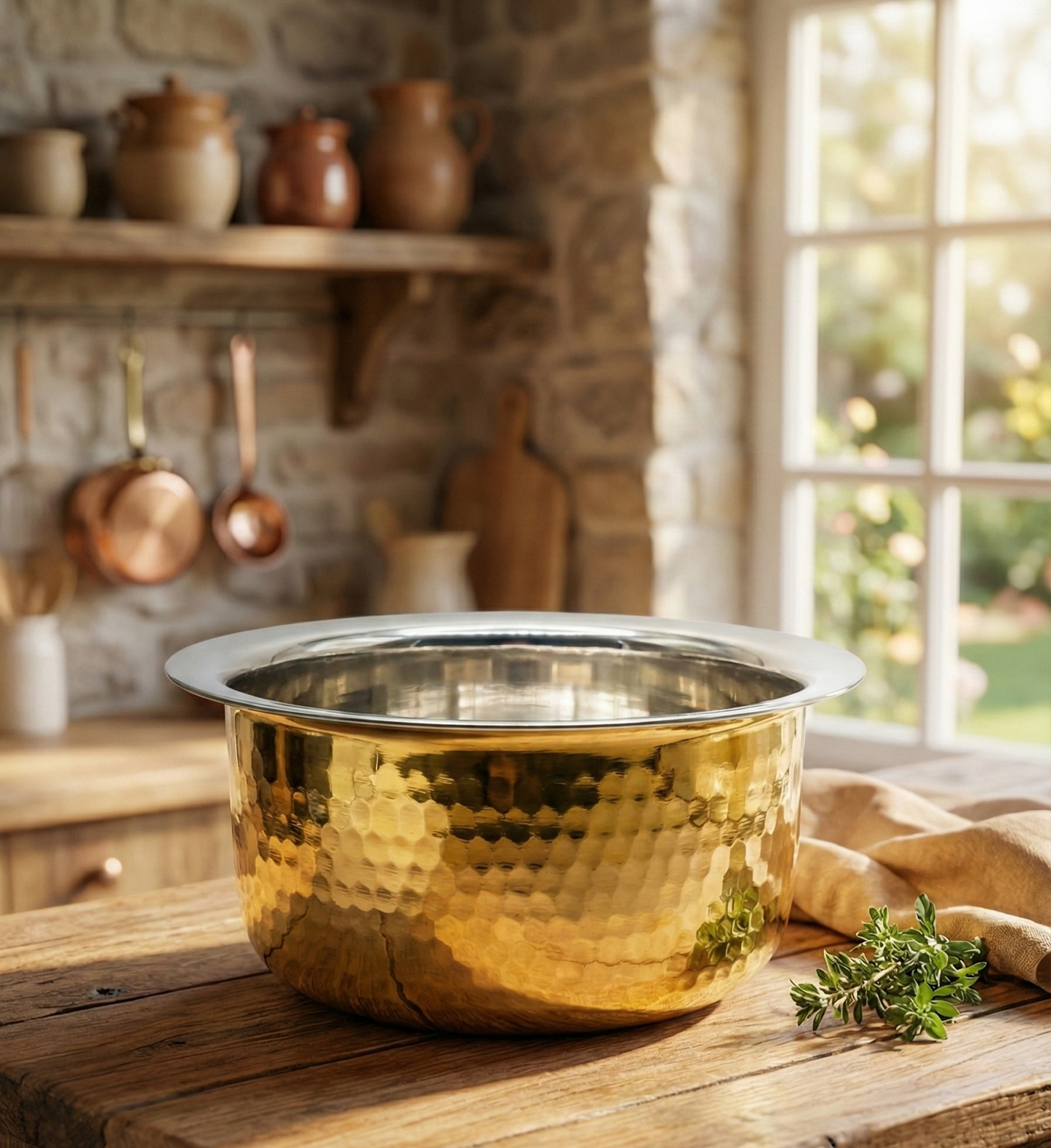 Traditional Brass Bhagona (Kalai Coated) | Heavy Peetal Cooking Pot with Tin-work