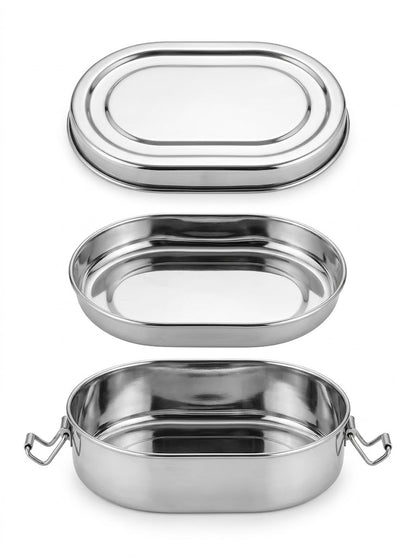 Stainless Steel Capsule Lunch Box with Plate & Double Decker Separator | Glossy Finish Steel Tiffin Box - Durable Food Storage Container